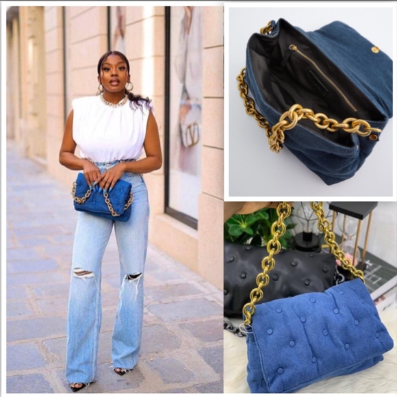 Zara Quilted Denim Shoulder Bag NWT - Picture 5 of 16